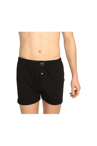 Erkek Penye Düğmeli Siyah Boxer 1'li Paket Siyah