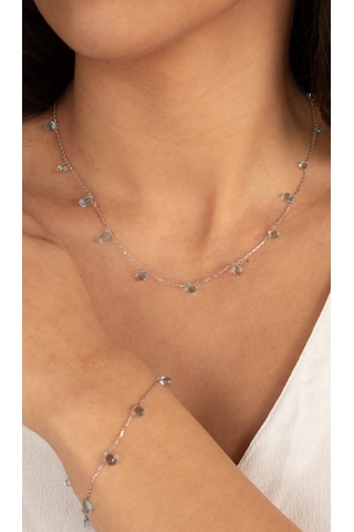 Doğan Diamond 925 Ayar Gümüş Doğal Mavi Topaz Taşlı Kadın Kolye Takı Seti-kuvars Gümüş