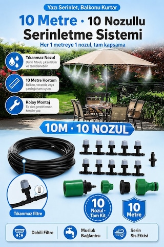 10 Metre Kendin Yap Balkon Sulama Serinletme Ve Nemlendirme Sistemi