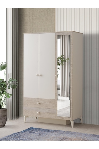 Petra 3 Kapaklı Aynalı Elbise Dolabı Gardrop 120x55x200