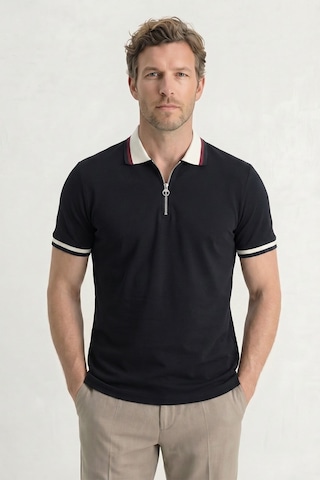 Tudors Erkek Slim Fit Dar Kesim %100 Pamuk Kısa Kollu Yarım Fermuarlı Siyah Polo Yaka Tişört-50743