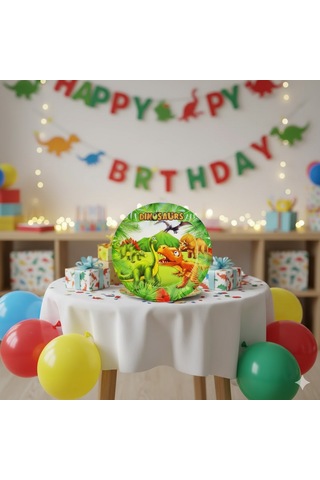 Sevimli Dinozor Temalı Karton Tabak - 23 Cm Parti Tabağı 8'li