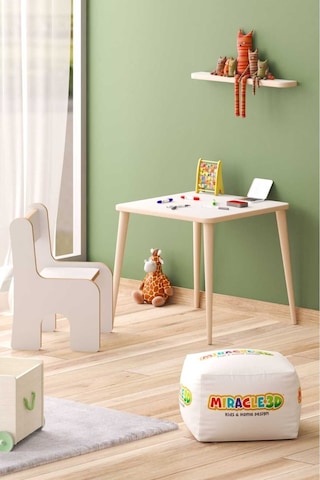Miracle 3d Çocuk Çalışma Masası Ve Sırt Dayamalı Sandalye Aktivite Masası Beyaz