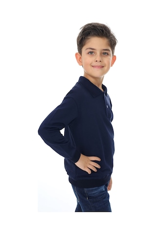 Toontoy Kids Toontoy Erkek Çocuk Baskılı Polo Yaka Düğmeli Uzun Kollu Tişört Lacivert