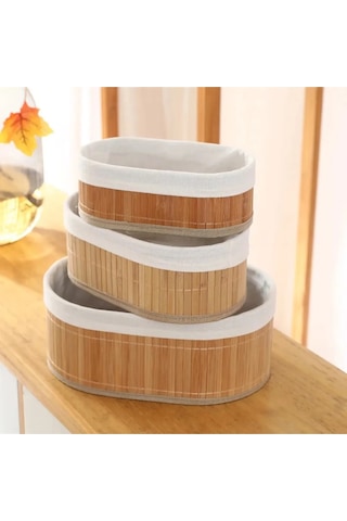 Doğal Bambu Organizer Kutusu - Ahşap Ekmeklik Ve Çok Amaçlı Saklama Sepeti, 3'lü Set Odun