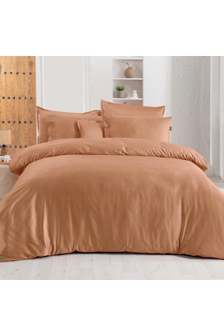Sarev Monochrome Salmon %100 Pamuk Saten ''300 Tc" Nevresim Takımı Ks V12 Kahverengi
