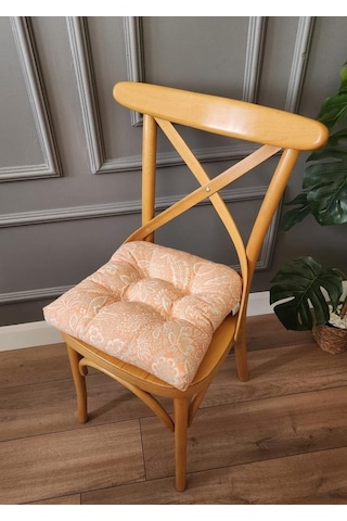 Pofidik Etnik Turuncu Sandalye Minderi Özel Dikişli Bağcıklı