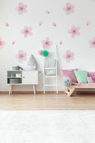 Pembe Çiçek Temalı 20 Parça Çocuk Ve Bebek Odası Dekoratif Duvar Sticker Seti
