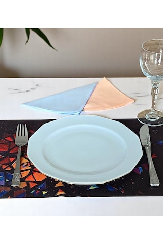 4lü Set Cam Kırıkları Keten Kumaş Dikdörtgen Amerikan Servis Tabak Altlık - Runner Supla 38x27 Cm Çok Renkli