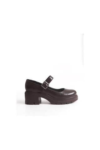 Aymood K-708 Kahve Kırışık Rugan Tokalı Yüksek Tabanlı Loafer Ayakkabı Kahverengi