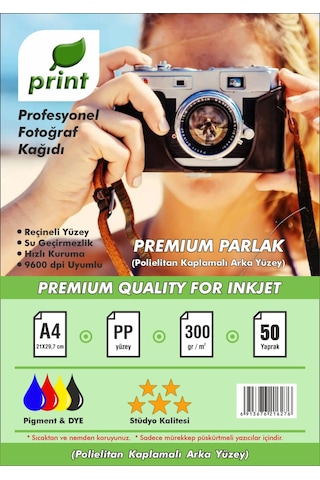 Epson 103 L3210 Yazıcılar Için A4 Premium Parlak Fotoğraf Kağıdı 300 Gr 50 Yaprak