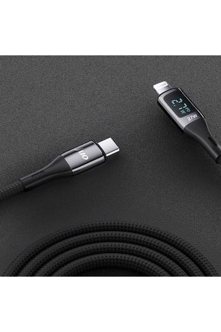 Juo 27W Dijital Led Ekranlı Usb Type-c To Lightning iPhone Apple Uyumlu iPad Hızlı Şarj ve Data Kablosu 1M