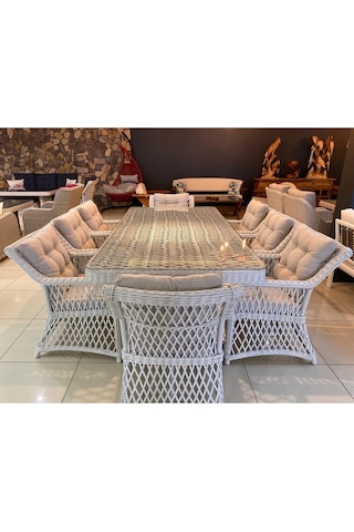 Kandemir Home Garden Ithal Rattan Olimpos Yemek Takimi Beyaz