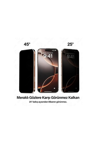 Apple iPhone 17 Pro Max İle Uyumlu Premıum Gizlilik Privacy Ekran Koruyucu 45 Hayalet Görünüm, Kolay Kurulum Hizalama Aparatlı, Darbelere Karşı Ekstra Güçlü Ve Toz Bırakmayan Temperli Cam