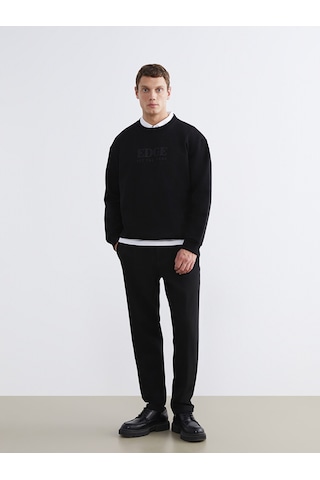 Lcw Vision Siyah Bisiklet Yaka Baskılı Erkek Kalın Sweatshirt