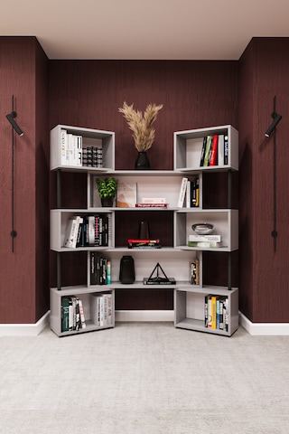 Asra Trend Modern Ayarlanabilir Raflı Ev Ofis Kitaplık %100 Mdf Dekoratif Kütüphane Kitaplık Dk02 Kül Gri