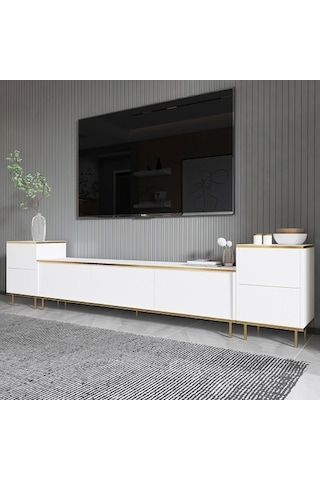 Tv Sehpası Kozan Set Beyaz Gold 260 Cm