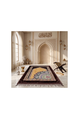 Peluş Seccade 80x120 Cm Desenli Lüks Namaz Seccadesi Çok Renkli-7