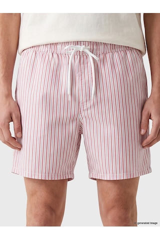 Lcw Swımwear Pembe Kısa Boy Beli Lastikli Çizgili Erkek Deniz Şortu