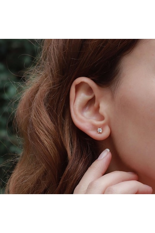 Starlıght Diamond Tek Taş Round Kesim Gold Kaplama Küpe Gümüş