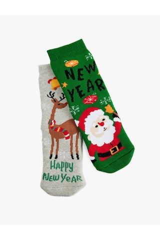 Koton Noel Baba Ve Geyik Desenli 2'li Çorap Seti Multıcolor 7wkb80048aa Mavi