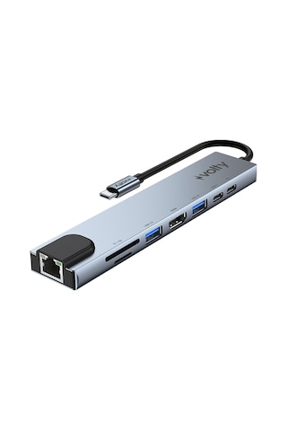 Type-c Çoğaltıcı Hub 8 İn 1 4k Hdmı, 100w Pd, Ethernet, Sd/tf, Usb 3.0 V301001 Standart