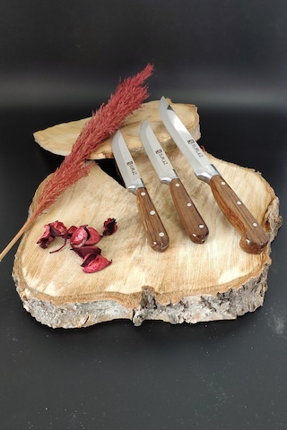 Sürmene 3'lü Mutfak Bıçak Seti Ultra Keskin Set Kahverengi