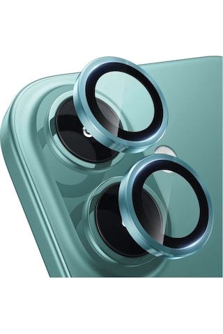 İphone 16 Uyumlu Metal Çerçeveli Temperli Kamera Lens Koruyucu-yeşil