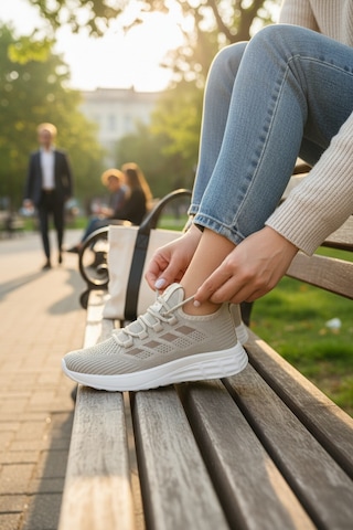 Enoch Kadın Hafif Koşu Ayakkabısı Nefes Alan Triko Örgü Sneaker Bej