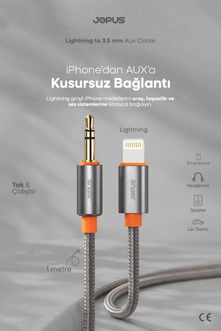 Jopus 11 12 13 14 Pro Max Serisi Uyumlu Lightning Örgülü Aux Kablosu, İphone Aux Tak Çalıştır, 1m Ja-05