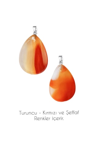Erilsa Sertifikalı Damla Model Gerçek Karnelyan Akik Taşı Kolye Çok Renkli