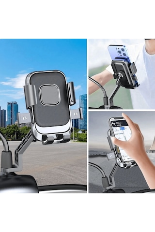 Motor,motosiklet,bisiklet ,scooter İçin 360 Derece Dönebilen Dikiz Aynası Versiyonu Telefon Tutucu Aparat Lisinya Siyah