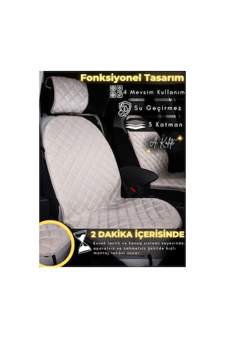 Peugeot 206 Uyumlu 2'li Süet Oto Koltuk Minderi Universal Hızlı Montaj Su Geçirmez A4 Bej