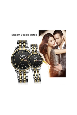 Skycity Wlısth Q359 Kadın Kol Saati - Kuvars Hareketli, Gündüz/gece Görünür, Hafta/gün Gösterici, Gümüş Kasa Beyaz Ekran, 30m Su Geçirmezlik Siyah - Altın