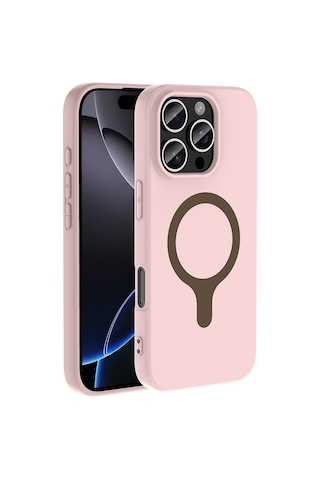Apple iPhone Uyumlu 16 Pro Max Kılıf M-safe Şarj Özellikli Zore Aris Silikon Kapak - Açık Pembe AÇIK PEMBE