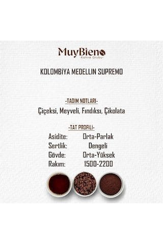 MuyBieno Kolombiya Medellin Supremo Öğütülmüş Filtre Kahve 250 G