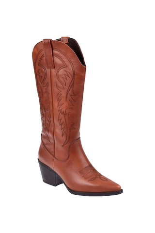 Pullman Hakiki Deri İşlemeli Western Kadın Çizme Plm-011 Taba Taba