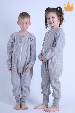 Babyhola 2-8 Yaş 1.5 Tog Kapitone Çocuk Uyku Tulumu Unisex Uzun Kollu Uyku Tulumu Gri