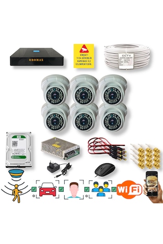 6 Kameralı Set Yapay Zeka Özellikli Gece Görüşlü 5 Mp Sony Lensli Fullhd İç Mekan Güvenlik Kamerası Seti D136b-9008
