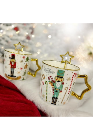 Happy New Year Temalı Kaşıklı Porselen Kupa - Sıcacık Kış Günleri Için Özel Tasarım Çok Renkli