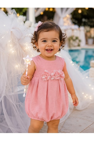 Babyhola Pileli Bayramlık Kız Bebek Tulum 12825 Pembe