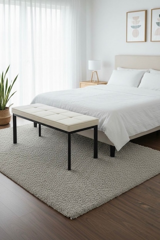 Vena 105x40 Bench - Babyface Kumaş Çımalı Döşeme Puf Bench Siyah Ayaklı Krem
