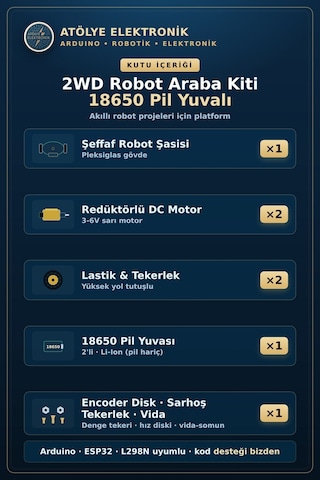 2wd Robot Araba Kiti - 18650 Pil Yuvalı Set