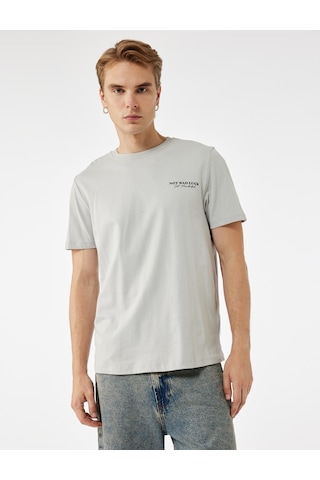 Koton Regular Fit Kısa Kollu Bisiklet Yaka Pamuklu Arkası Baskılı Tişört Gri 5sam10486hk