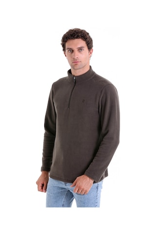 Hatemoğlu Regular Fit Düz Tam Boy Fermuarlı Polar Sweatshirt Haki