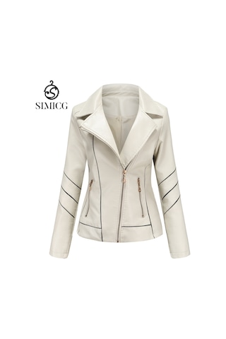 Kadın Deri Ceketler Motosiklet Montları Beyaz