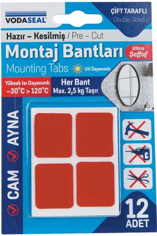 Vodaseal Superfix Kesilmiş Çift Taraflı Akrilik Montaj Bantları - 12 Parça