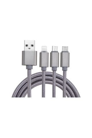 Yaozixa Gri Nylon Örgü 3'ü 1 Kablosu: Lightning/type-c/micro Usb Bağlantıları İle 3 Cihazı Aynı Anda 2a Hızlı Şarj Edebilir