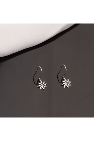 Dkmn Gümüş 925 Ayar Gümüş Sallantılı Kazımalı Yıldız Sembol Küpe