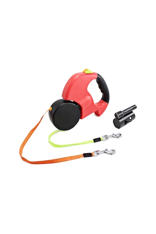 Geekyou Kırmızı Çift Kafa Otomatik Genişleyen Evcil Hayvan İpi - 3 Metre Köpek Gemi Kordonu